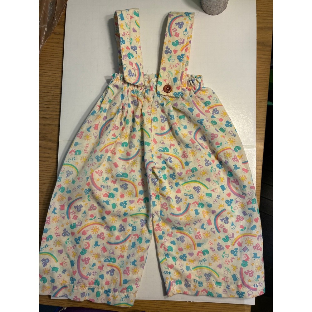 Vintage Handmade Kids Rainbow Sun Heart Print Overalls Romper 18M